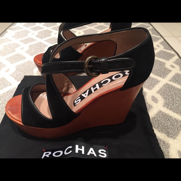 ROCHAS Black Suede Wedge Sandal. IT37.5 - Picture 4 of 5